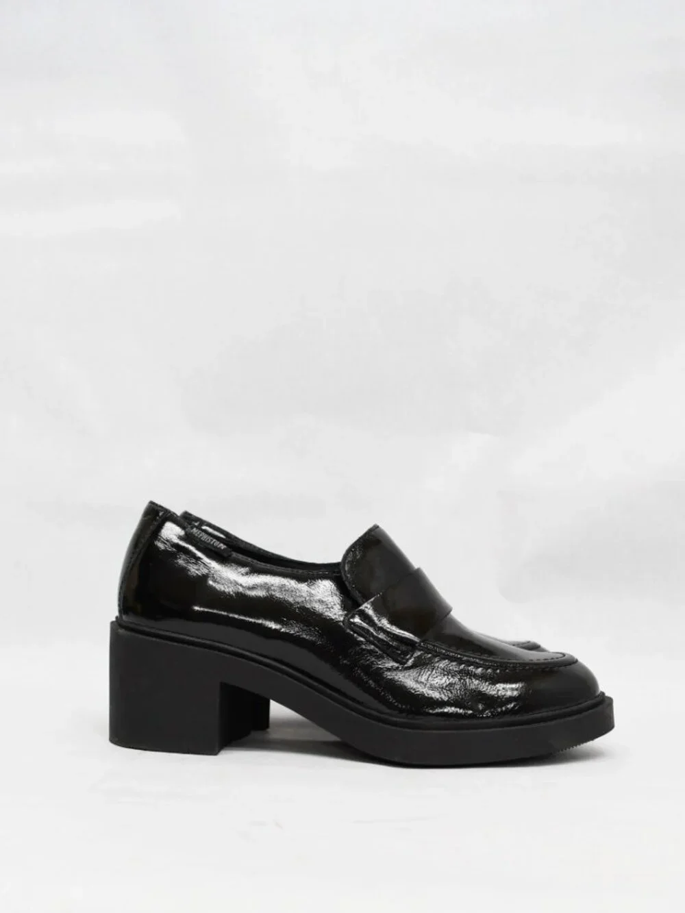 $400 MEPHISTO Pamelia Patent Leather Loafer Pump BLOCK HEEL BLACK 7 US (TF15)